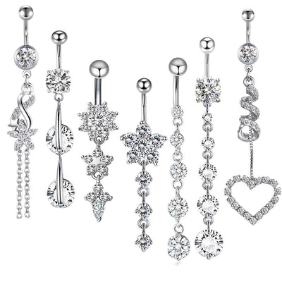 1 Piece 1 Set Belly Rings Simple Style Shiny Heart Shape 304 Stainless Steel Belly Rings