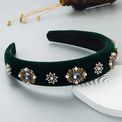 baroque retro pearl rhinestone flannel sponge hair band