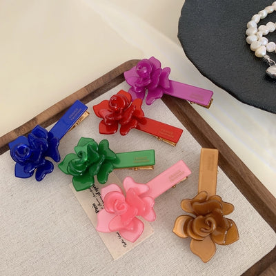 French Style Solid Color Flower Barrettes Acetate Texture Side Shredded Hair Bangs Clip Duckbill Clip 2024 New Hair Accessories Headdress