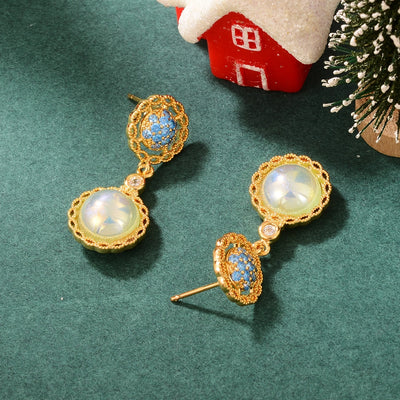 1 Pair French Style Sweet Geometric Flower Plating Inlay Copper Glass Zircon 18K Gold Plated Drop Earrings