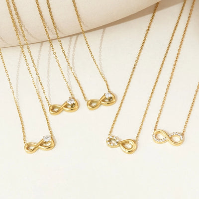 Jewelry Simple Style Classic Style Infinity 304 Stainless Steel Rhinestones 14K Gold Plated Inlay Stainless Steel Necklaces