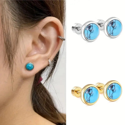 1 Pair Simple Style Round Inlay 316 Stainless Steel  Artificial Gemstones 18K Gold Plated Stainless Steel Earrings