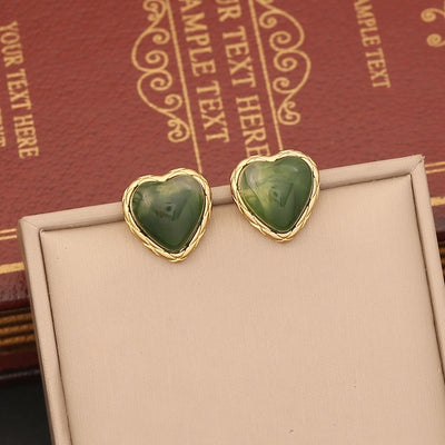 1 Pair Simple Style Commute Heart Shape Inlay 304 Stainless Steel Gem 18K Gold Plated Ear Studs