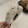 fashion solid color plush inlay artificial gemstones hair band 1 piece