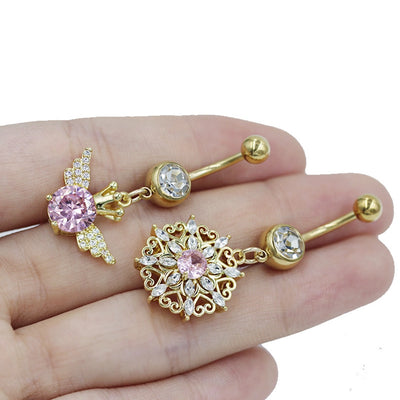 1 Piece Belly Rings Cute Sweet Star Heart Shape 316 Stainless Steel  Alloy Copper Inlay Rhinestones Zircon Gold Plated