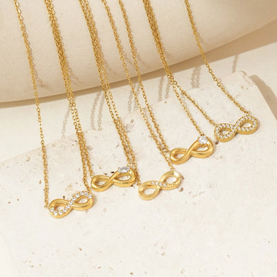 Jewelry Simple Style Classic Style Infinity 304 Stainless Steel Rhinestones 14K Gold Plated Inlay Stainless Steel Necklaces