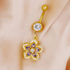 1 Piece Belly Rings Cute Sweet Star Moon Flower 316 Stainless Steel  Alloy Copper Inlay Rhinestones Pearl Gold Plated