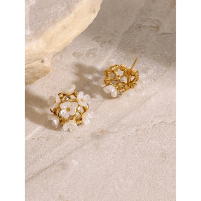 1 Pair Simple Style Classic Style Flower Inlay 304 Stainless Steel Imitation Shell Rhinestones Stainless Steel Earrings