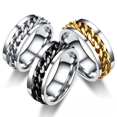 rotating ring chain finger ring titanium steel  chain ring men's and women's rotating stainless steel open beer