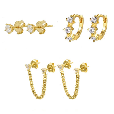 1 Pair IG Style Elegant Geometric Copper Zircon 24K Gold Plated Drop Earrings Ear Studs