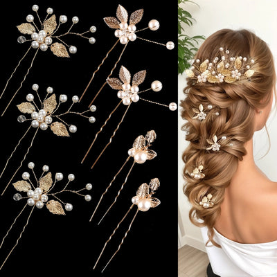 special gold leaf handmade pearl hairpin combination suit 7 pieces a group 7-piece headdress set