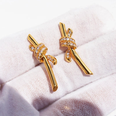 1 Pair Elegant Bow Knot Inlay Brass Zircon 24K Gold Plated Ear Studs