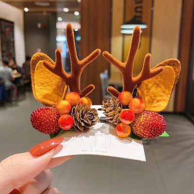 Christmas Cute IG Style Women's Antlers Plush Handmade Hair Clip