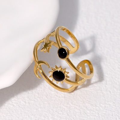 Jewelry Retro French Style Simple Style Sun Star Moon 304 Stainless Steel 18K Gold Plated Enamel Stainless Steel Rings