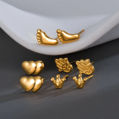 1 Pair Simple Style Animal Moon Flower Plating 304 Stainless Steel Ear Studs