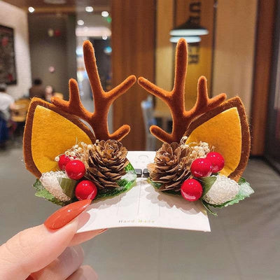 Christmas Cute IG Style Women's Antlers Plush Handmade Hair Clip