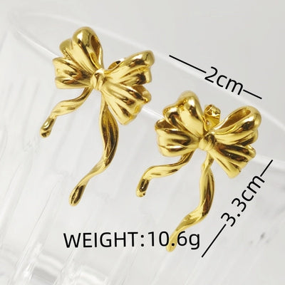 1 Pair Elegant Princess Bow Knot Inlay 304 Stainless Steel Rhinestones 18K Gold Plated Ear Studs