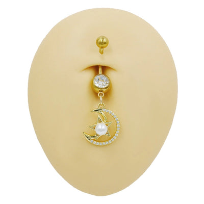 1 Piece Belly Rings Cute Sweet Star Moon Flower 316 Stainless Steel  Alloy Copper Inlay Rhinestones Pearl Gold Plated