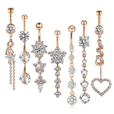 1 Piece 1 Set Belly Rings Simple Style Shiny Heart Shape 304 Stainless Steel Belly Rings