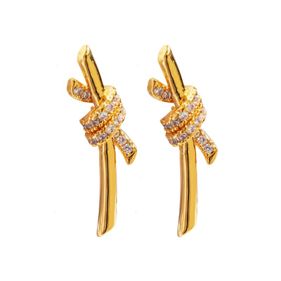 1 Pair Elegant Bow Knot Inlay Brass Zircon 24K Gold Plated Ear Studs