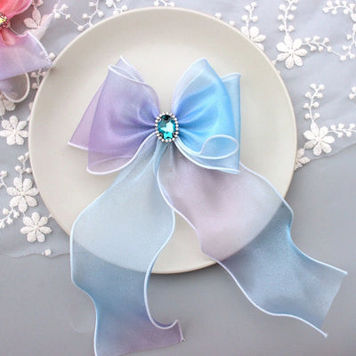 cartoon style bow knot organza rhinestone hair clip