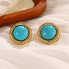 1 Pair Vintage Style French Style Round Square Oval Inlay Alloy Copper Turquoise Pearl Zircon 18K Gold Plated Drop Earrings Ear Studs