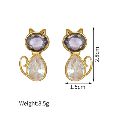 1 Piece IG Style Elegant Streetwear Cat Inlay 304 Stainless Steel 18K Gold Plated Ear Studs