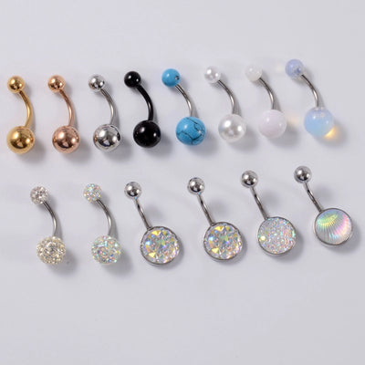 1 Piece Belly Rings Casual Vacation Round 304 Stainless Steel Imitation Pearl Polishing Inlay Natural Stone Zircon 18K Gold Plated