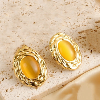 1 Pair Vintage Style Classic Style Oval 304 Stainless Steel 18K Gold Plated Ear Studs