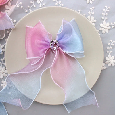 cartoon style bow knot organza rhinestone hair clip