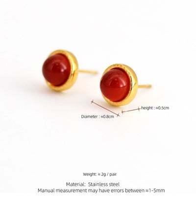 1 Pair Simple Style Geometric Inlay 304 Stainless Steel Agate 18K Gold Plated Ear Studs