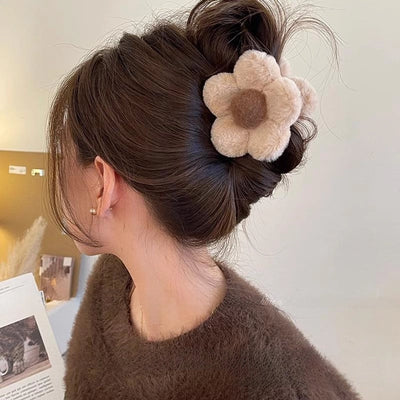 Plush flower hairpin female back head large gripper high-grade hair clip subnet Red Shark clip hairpin headdress