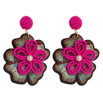 1 Pair Vacation Sweet Classic Style Flower Inlay Synthetic Fibre Alloy Beads 14K Gold Plated Drop Earrings