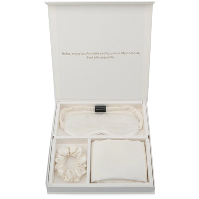 Butterfly embroidered silk gift three-piece set 100%  silk silk eye mask hair band pillowcase gift box travel set