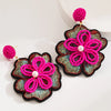 1 Pair Vacation Sweet Classic Style Flower Inlay Synthetic Fibre Alloy Beads 14K Gold Plated Drop Earrings