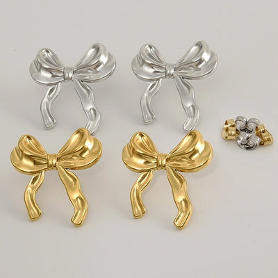 1 Pair Sweet Bow Knot 304 Stainless Steel Ear Studs