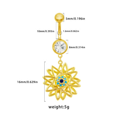 1 Piece Belly Rings Cute Sweet Star Moon Flower 316 Stainless Steel  Alloy Copper Inlay Rhinestones Pearl Gold Plated