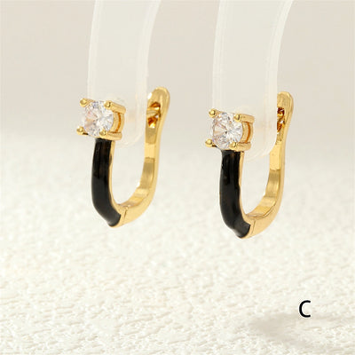 1 Pair Simple Style Classic Style Geometric Enamel Copper Zircon Earrings