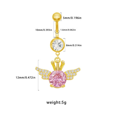 1 Piece Belly Rings Cute Sweet Star Heart Shape 316 Stainless Steel  Alloy Copper Inlay Rhinestones Zircon Gold Plated