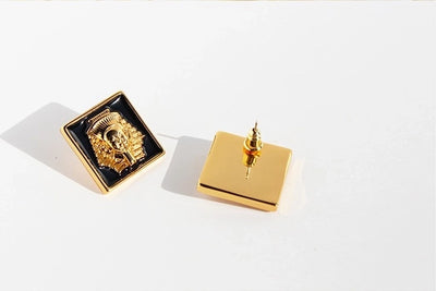 1 Pair Vintage Style Exaggerated Cool Style Geometric Square Enamel Plating Three-dimensional Brass 24K Gold Plated Ear Studs