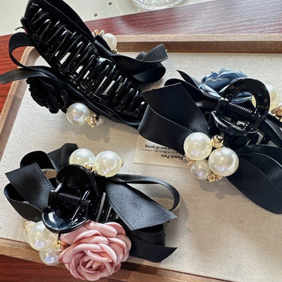 South Korea Dongdaemun elegant Chanel style flower clip female hairpin high-end headdress back head updo large hair grip