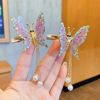 cute fashion sweet butterfly alloy metal artificial pearls hair clip