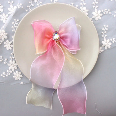 cartoon style bow knot organza rhinestone hair clip