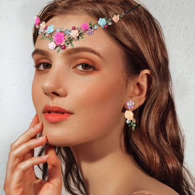 Women's Vacation Beach Sweet Flower Alloy Inlay Rhinestones Pearl Hair Band Earrings