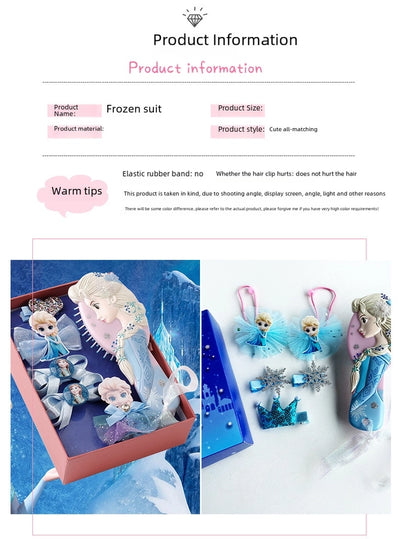 Children's hair accessories bow hairpin Princess Elsa headdress children's hairpin frozen comb suit gift box