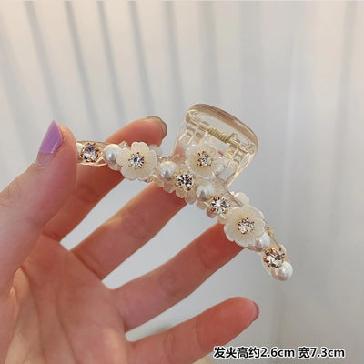 Factory source supply goods grab clip White Crystal Pearl hair clip side clip  antique Hanfu headdress women's grab clip