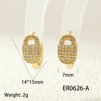 1 Pair IG Style Commute U Shape Triangle Lock Inlay Copper Zircon 18K Gold Plated Earrings