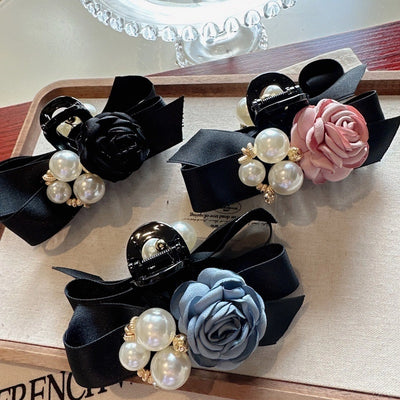 South Korea Dongdaemun elegant Chanel style flower clip female hairpin high-end headdress back head updo large hair grip