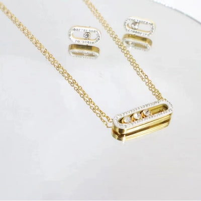 Jewelry Simple Style Classic Style Solid Color Titanium Steel Zircon Inlay Jewelry Set