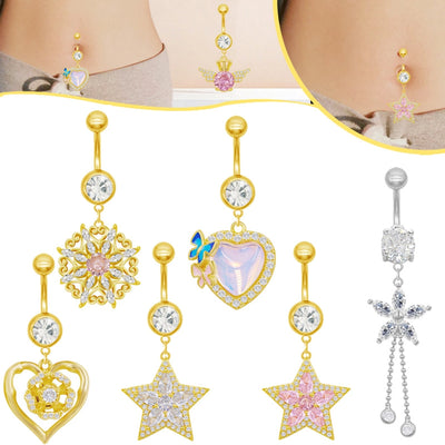 1 Piece Belly Rings Cute Sweet Star Heart Shape 316 Stainless Steel  Alloy Copper Inlay Rhinestones Zircon Gold Plated